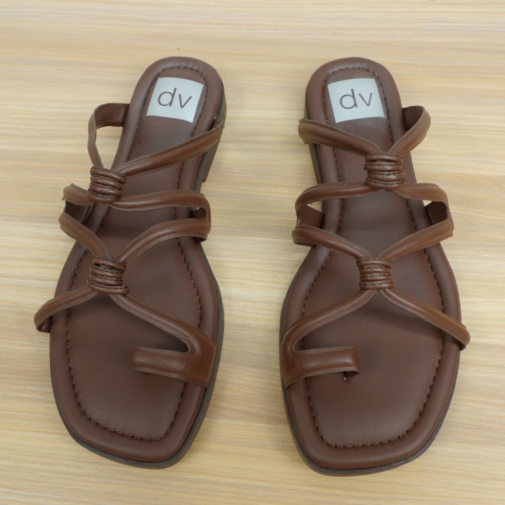 Earthy Fairy Strappy Sandals Women 6 Chocolate Brown Toe Loop Flat DV Dolce Vita